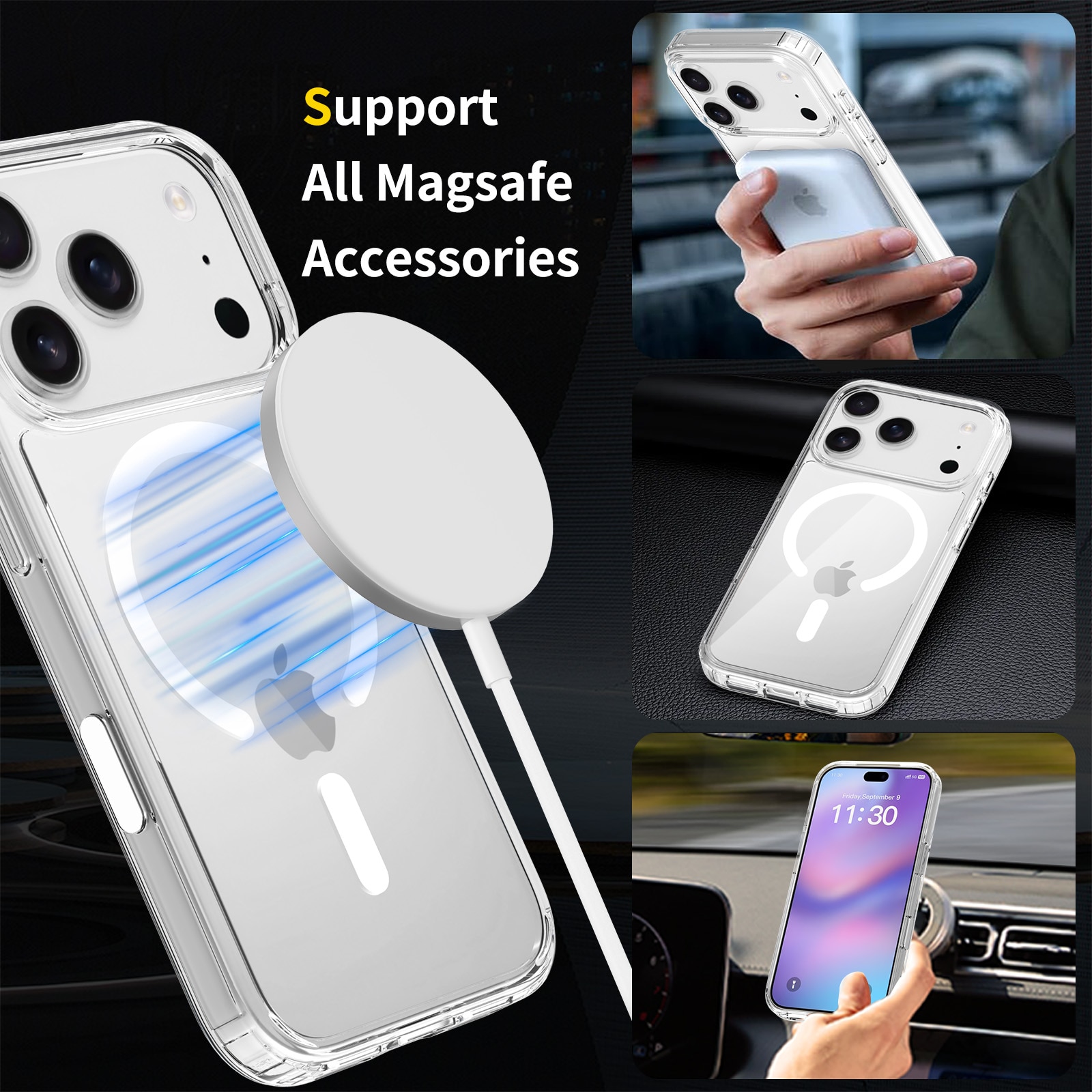 Husa de Protectie, Compatibila cu iPhone 17 Pro, Omelivon, MagSafe, Incarcare Wireless, Antisoc, Margini Ridicate pentru Protectia Ecranului si a Camerelor, Transparent