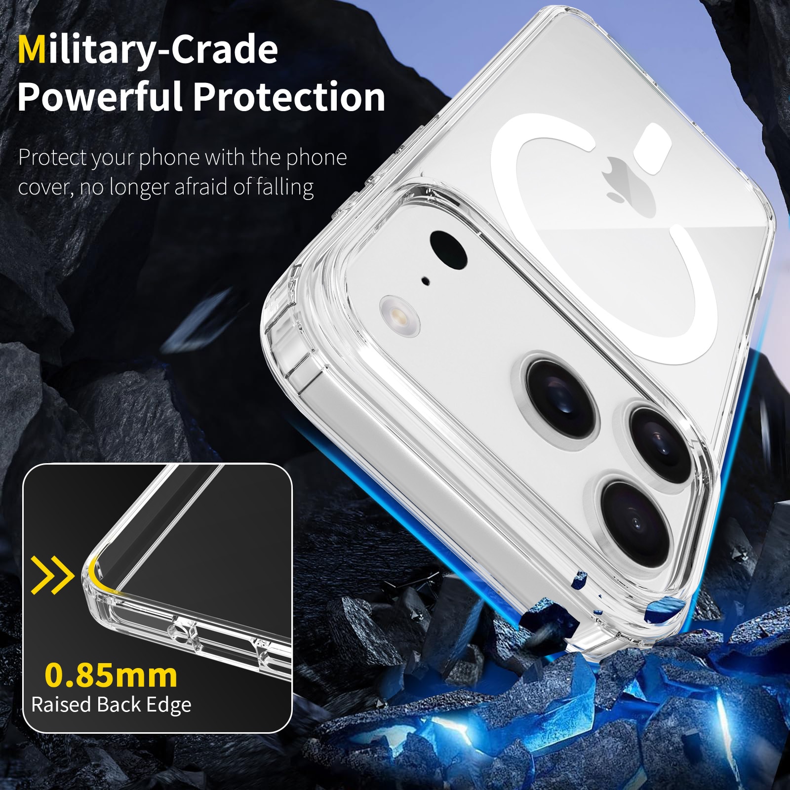 Husa de Protectie, Compatibila cu iPhone 17 Pro, Omelivon, MagSafe, Incarcare Wireless, Antisoc, Margini Ridicate pentru Protectia Ecranului si a Camerelor, Transparent