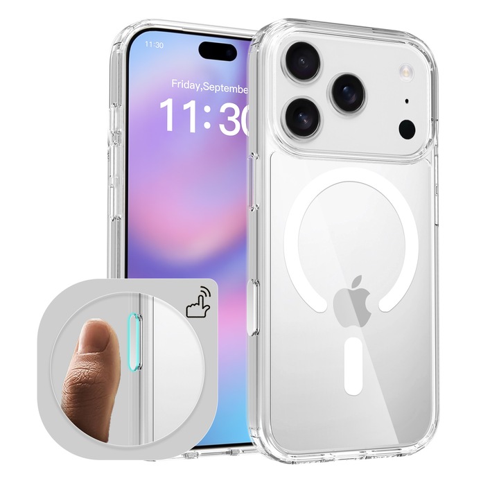 Husa de Protectie, Compatibila cu iPhone 17 Pro, Omelivon, MagSafe, Incarcare Wireless, Antisoc, Margini Ridicate pentru Protectia Ecranului si a Camerelor, Transparent