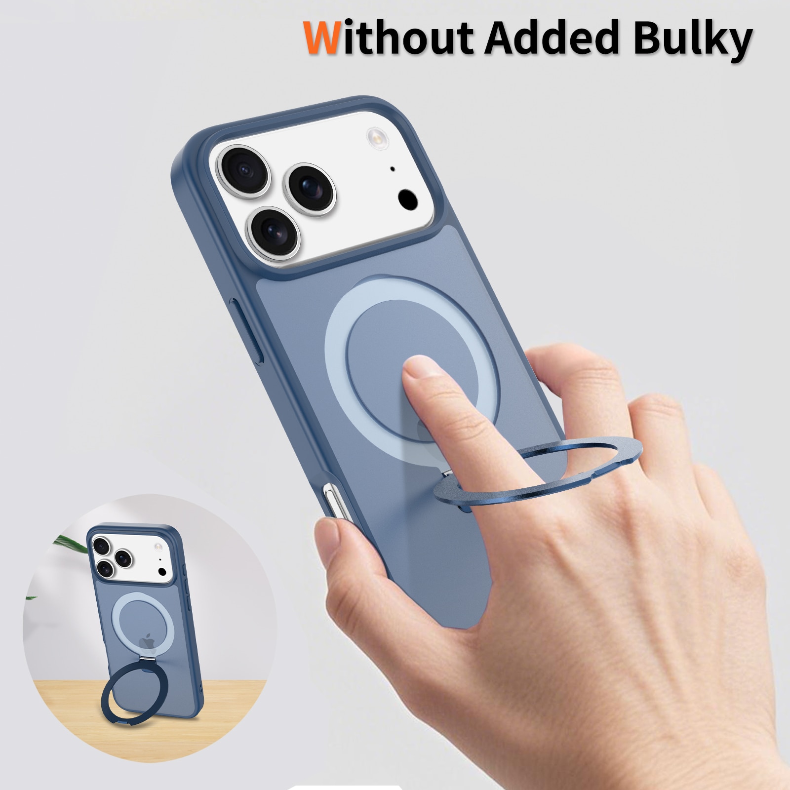 Husa de protectie pentru iPhone 17 Pro Max, Omelivon, MagSafe, Suport pentru inel, Margini ridicate pentru protectia ecranului, Anti-Soc, TPU Moale + PC Dur, Spate Semitransparent, Albastru