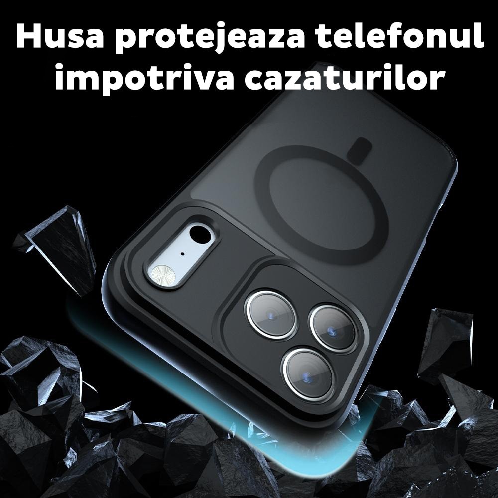 Husa pentru Apple iPhone 17 Pro Max Daden PureFrost MagSafe, Incarcare wireless, Protectie sporita, Anti-amprenta, Negru fumuriu