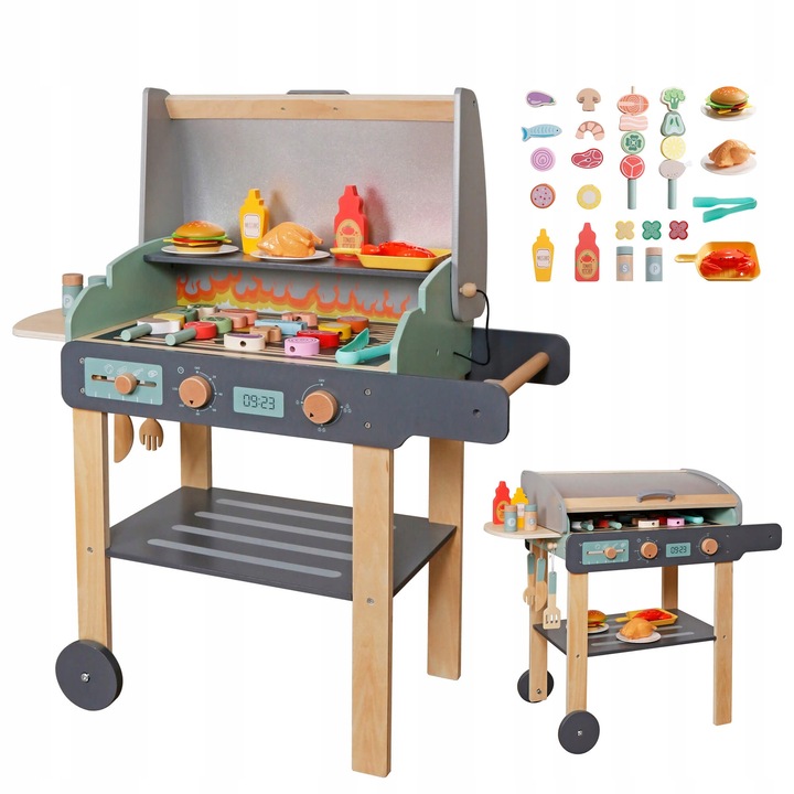 Gratar De Gradina Pentru Copii, Meteor, Lemn, Gri, 71x32x64, 5cm, Jucarie Educativa, Materiale Naturale, Design Realist, Accesorii Incluse, Dezvolta Creativitatea, Sigur Pentru Copii