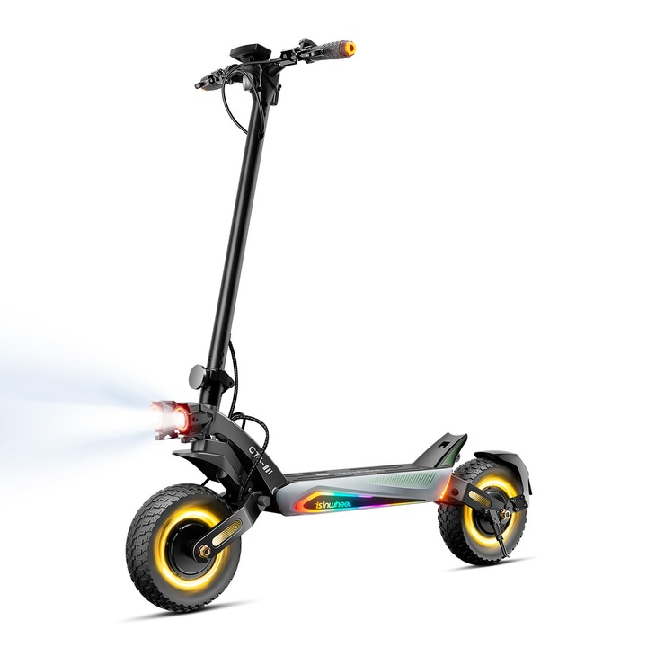 iSinwheel GT4 Dual elektromos roller felnőtteknek, OFF-ROAD, összecsukható, kettős 1200W motor (2400W), 52V 18Ah akkumulátor, 80 km hatótáv, 70 km/h max. sebesség, 12 hüvelykes terepgumi, hidraulikus tárcsafék, dupla felfüggesztés, APP, IPX4, fekete