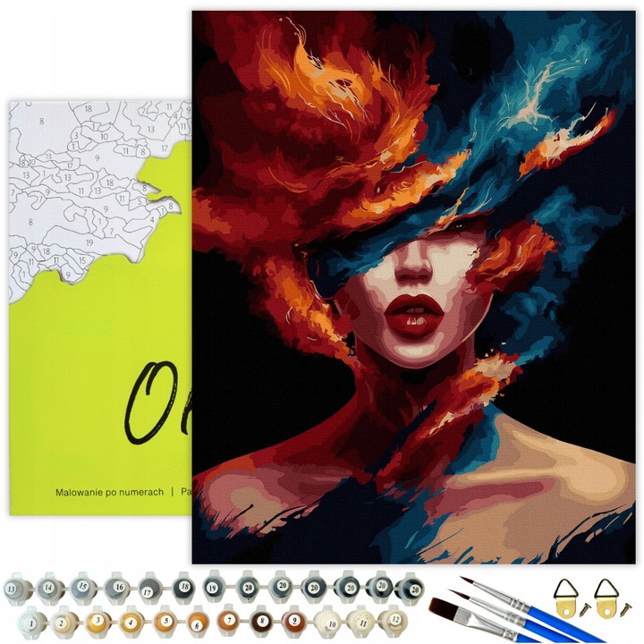 Комплект за рисуване по номера "Огън и лед" - Рисуване по номера за жени с рамка 40x50 см, креативно и релаксиращо хоби, идеален подарък за любителите на изкуството
