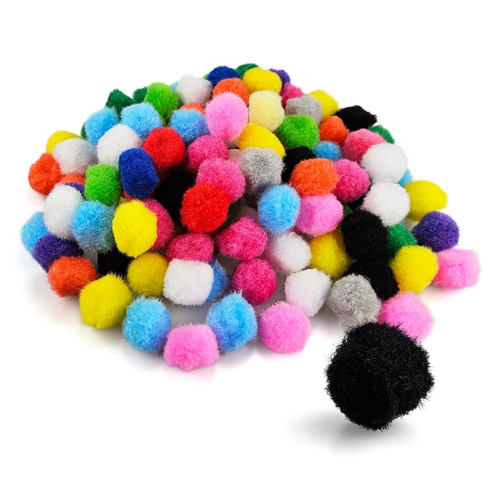 Pompoane Acrilice, Netuno, Cu agatatoare, Pentru Proiecte Creative, DIY, 2 cm, Multicolor, 240 bucati