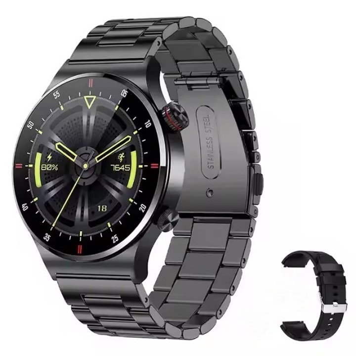Ceas Smartwatch QW33, ecran IPS 1.28'', Apel Bluetooth, Monitorizare Ritm Cardiac, Somn, Oxigen, IP67, Curea Metalica + Curea Silicon