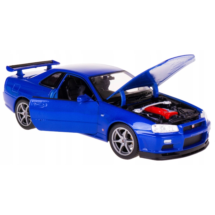 Welly Nissan Skyline GT-R R34 Csiszológép, 1:24, Kék, 18.5x8x5.5cm
