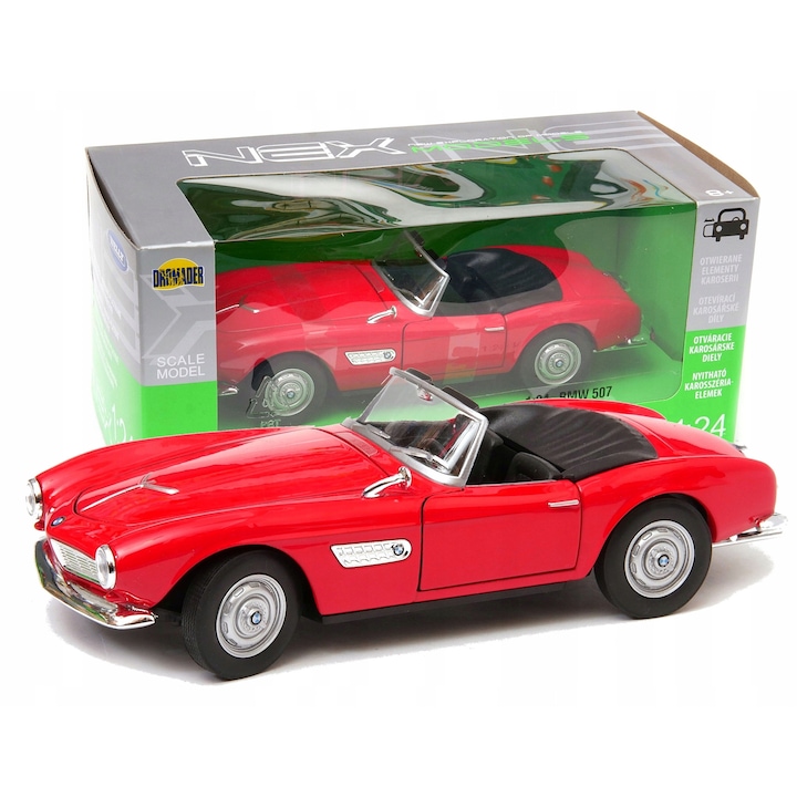 Model Auto Metalic Welly BMW 507 Cabrio 1:24, rosu, 19cm