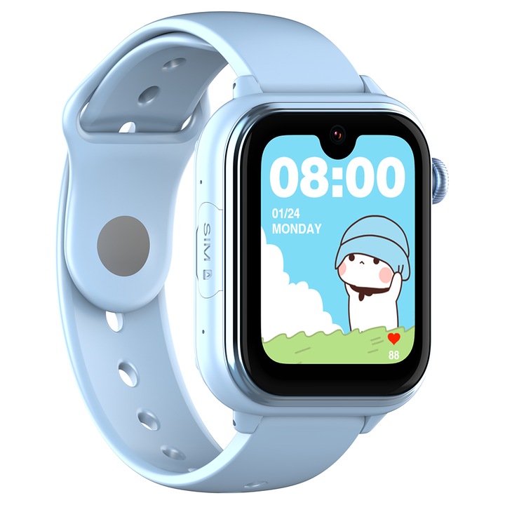 Techone KT37 Android 8.1 gyerek okosóra, GPS-szel, helymeghatározás és telefon, beépített AI, WhatsApp, TikTok, 1,79" Super AMOLED kijelző, 4G LTE, videóhívás, HD kamera, Wi-Fi-vel, IP67 vízálló, SOS, kémfigyelés, pulzusmérő, oxigénszintmérő, kék szín