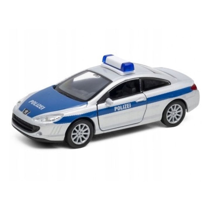 Masina Politie Welly Peugeot 407, scara 1:34, metal si plastic, 12x5cm