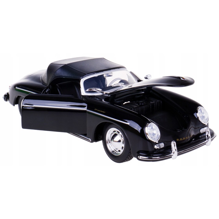 Gyűjthető autó, Welly, Porsche 356A, 1:24, fém, fekete, 16.5x7.5x4.7cm