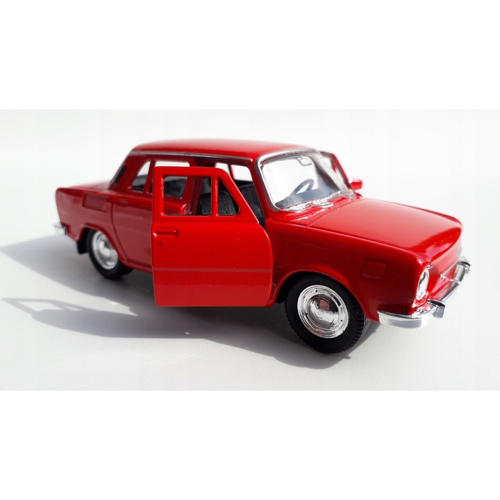 Skoda 100 játékautó, Welly, piros fém, 1:34, 11x3,5x4,5cm