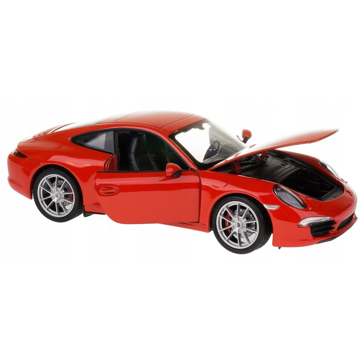 Welly Porsche 911 Carrera S ML41VB8TE17M modellautó, fém, 1:24 méretarány, piros, 18,7 cm, nyitható ajtók és motorháztető, gumiabroncsok