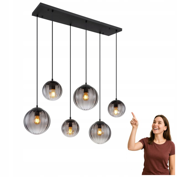 Lampa Suspendata Globo, DALERTA, negru mat, 6xE27, dimensiuni 93x41cm