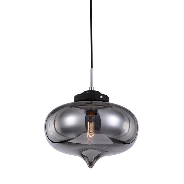 Lampa suspendată Italux Heart, metal negru, sticlă fumurie, 1 bec E27, diametru 27cm