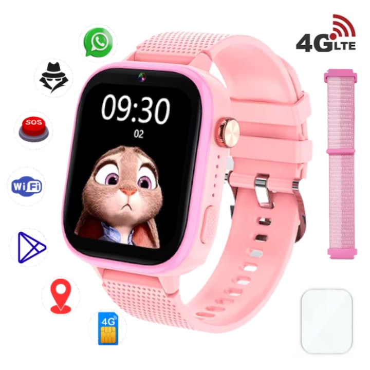 Smartwatch Copii 5-12 ani, MAUEX® Y49 MAX 4G cu GPS WiFi LBS, Apel Video, Android, SOS, IP67, Ecran 1.83”, Camera, 1GB RAM 8GB ROM, Monitorizare, Zone Siguranta, Aplicatii YQT SMART, LTE, Folie ecran si Curea nailon