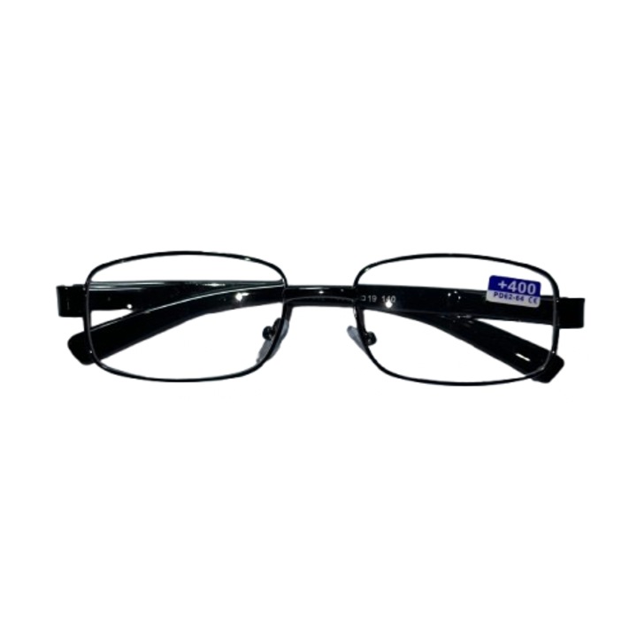 Ochelari de citit +400 dioptrii unisex, cu rame metalice negre