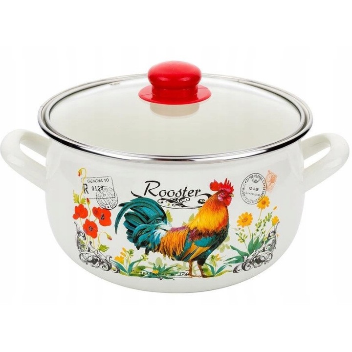 Oala Ennamelata Emalia Pleszew Kogucik 5L, Diametru 22cm, Capac