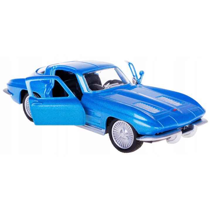 Chevrolet Corvette Stingray 1963 játékautó, RMZ, metálkék, 1:32, 12, 2x4, 7x3, 3cm