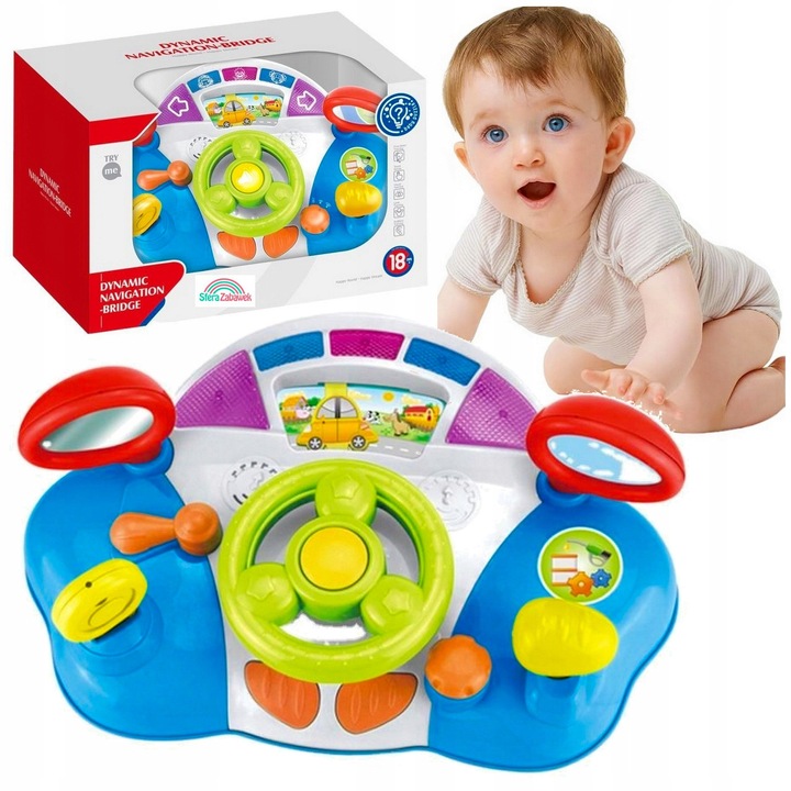 Volan interactiv muzical, sferazabawek, 4 moduri muzicale, invatare circulatie, multicolor, pentru 9-12 luni