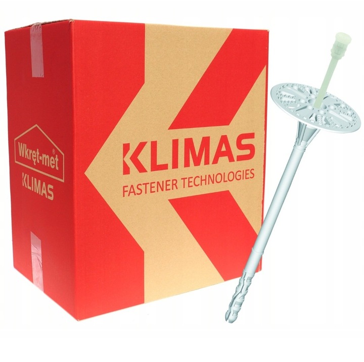 Diblu fixare polistiren pe caramida, BCA si beton, cu cui plastic LT 10x220mm - 100 bucati/cutie, Klimas Wkret-met