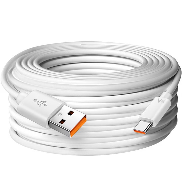 Cablu Date si Incarcare, USB-C, compatibil, iPhone, HUAWEI, xiaomi, Samsung, Honor, QC 3.0 10W 3A 5m, Alb