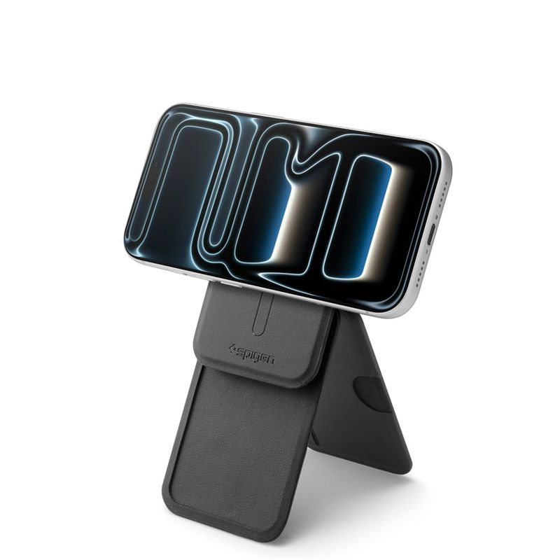 Suport universal card pentru telefon Spigen Slim Fold Tripod Wallet 3 Card, Phone Stand, MagSafe, Negru