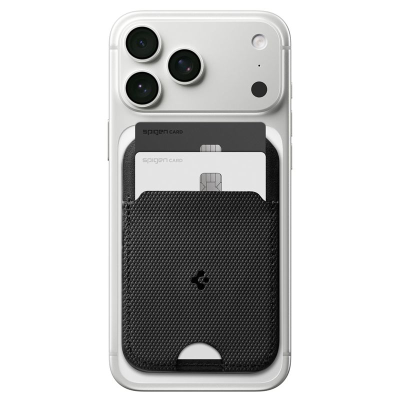 Suport universal card pentru telefon Spigen Slim Fold Tripod Wallet 3 Card, Phone Stand, MagSafe, Negru