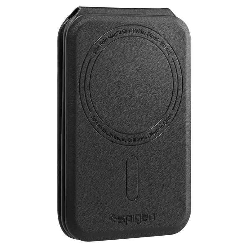 Suport universal card pentru telefon Spigen Slim Fold Tripod Wallet 3 Card, Phone Stand, MagSafe, Negru