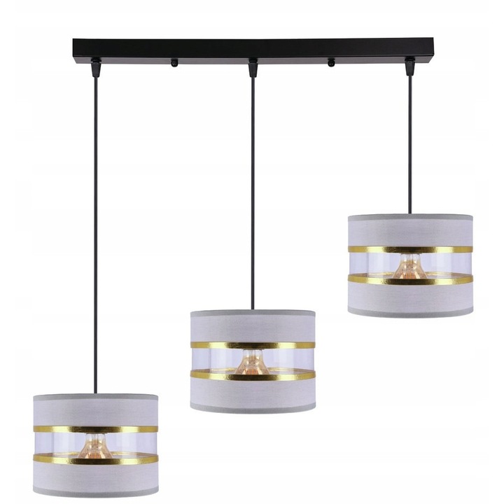 Lampa suspendata PANDY, 3x E27, negru, abajur gri+auriu