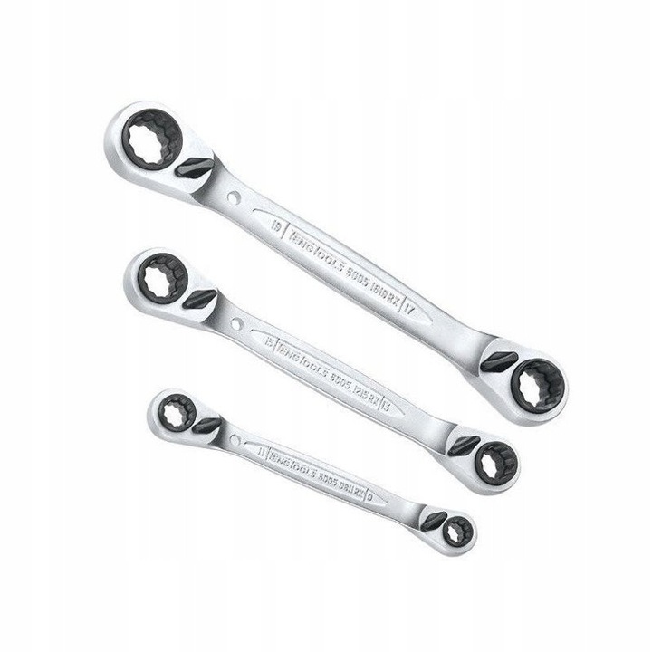 Set chei inelare cu clichet Teng Tools 3 bucăți, 72 de dinți, 8x19 mm, husă textilă