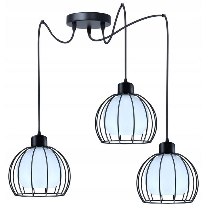 Lampa Suspendata Komat Kier, 3xE27, Negru/Alb, Design Modern