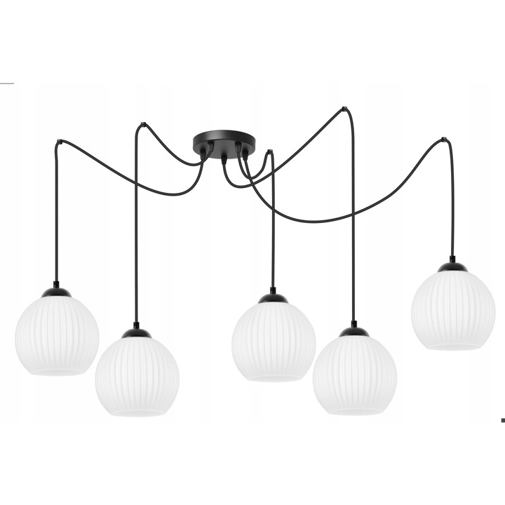 Lampa Suspendata Plisata Alba E27 5x60W Negru Mat Komat
