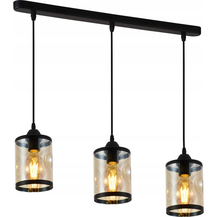 Lampa Suspendata Erico 3L, E27, Amber/Negru, Metal/Sticla