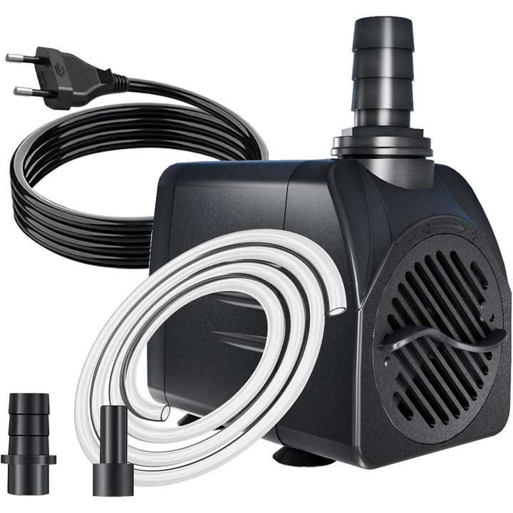 Pompa submersibila de apa acvariu silentioasa, Oricean®, 1000 l/h 15W, 2 duze, Cu conducta de apa de 1,5 metri, Debit de apa reglabil, pentru rezervor de pesti, iaz, acvariu, fantana, negru