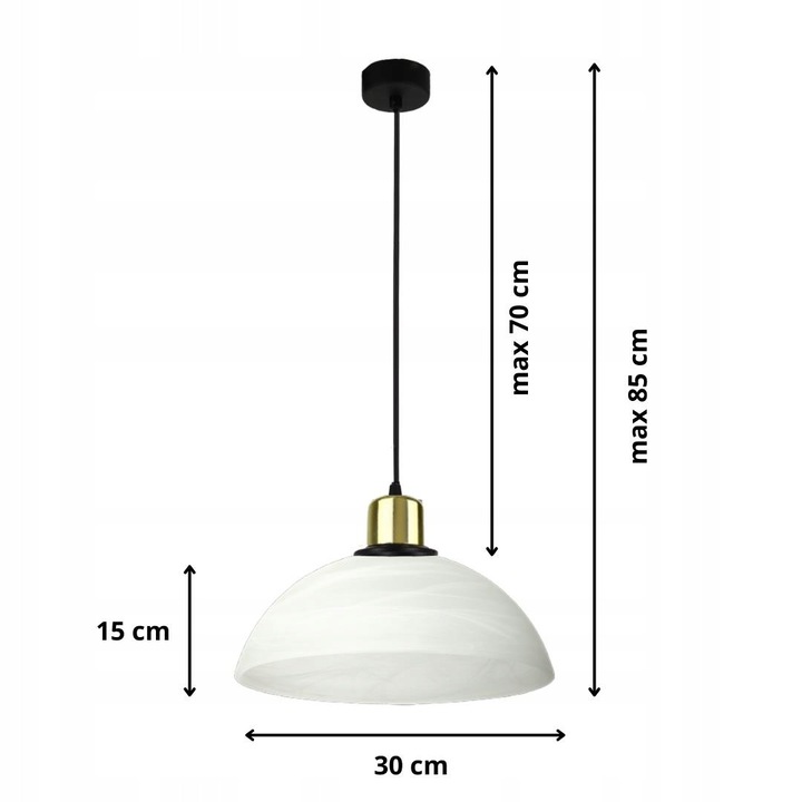 Lampa Suspendata Davio C E27, Abajur Mare Sticla, Alb/Crom
