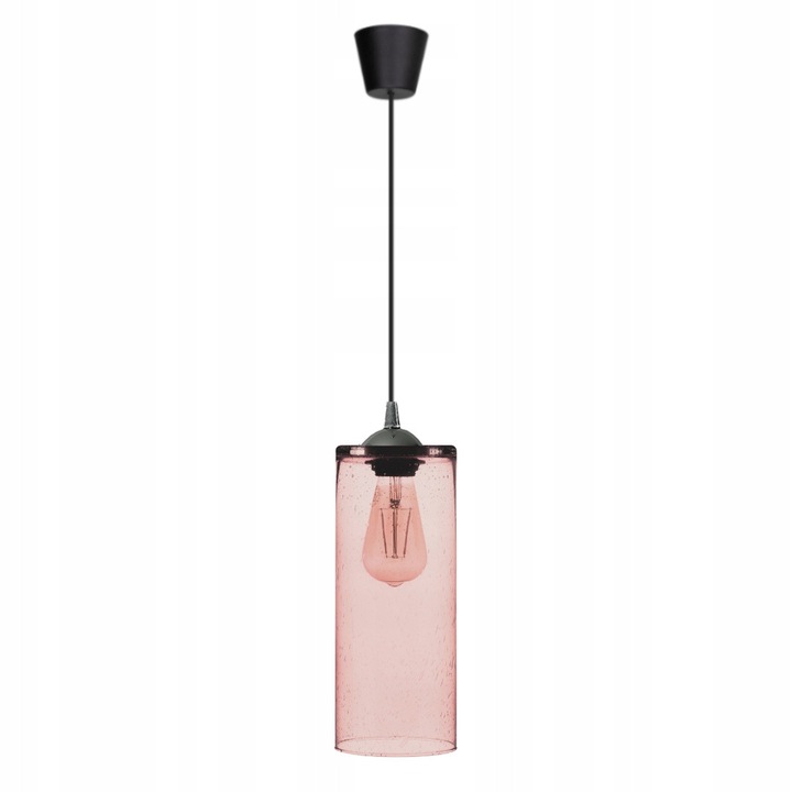 Lampa Suspendata Neira 1xE27, Abajur Sticla Cilindrica Neagra/Roz