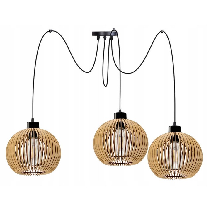 Висяща лампа PAJĄK Loft с 3 дървени абажура E27