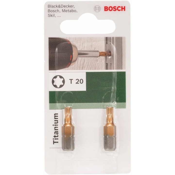 Set 2 Bucati Biti Torx T20 Bosch 25mm, Acoperire Titan