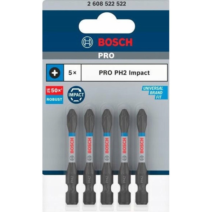 Bosch PRO Bit PH2 55mm Impact, Set 5 Bucati
