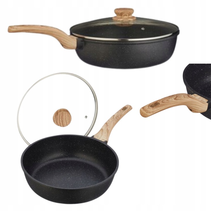 Дълбок тиган 28 см, незалепващ, с капак, мраморен, алуминий, за индукция