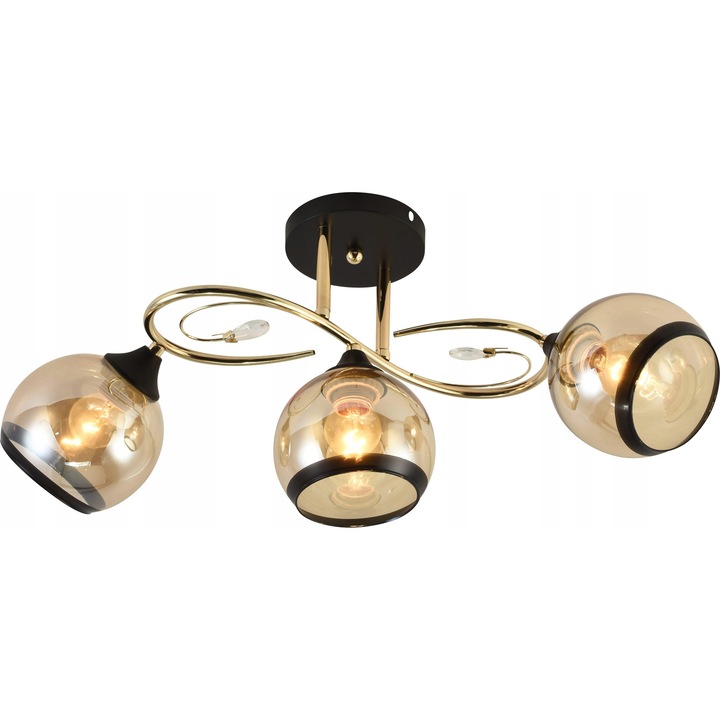 Lustra Gabriella, Lampex, 3x60W, auriu, ambra, 48x25cm