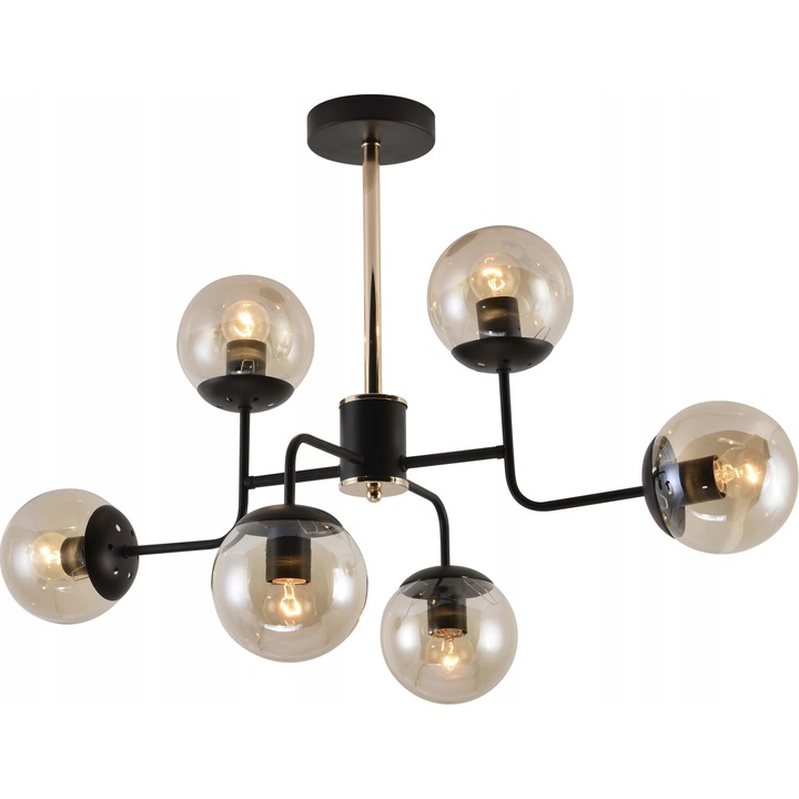 Lustra Lampex Laila 6, negru/auriu, 6 becuri E27, 50x76cm