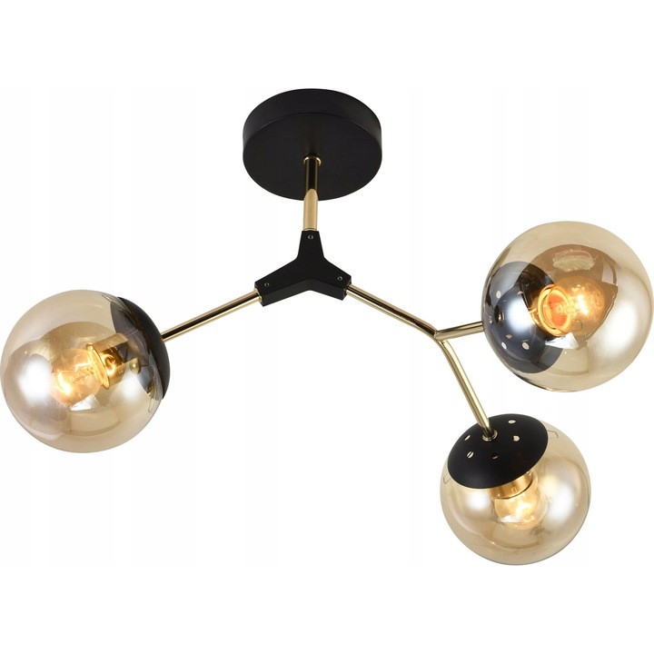 Lustra Lampex Grace 3, 3 becuri E27, Amber/Auriu, 39x55cm