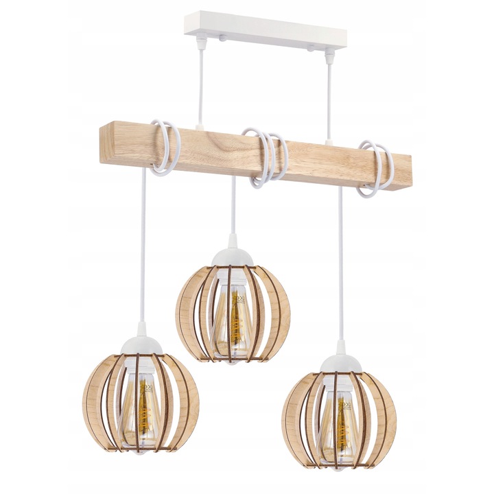Pendul BERGE 3x E27 alb lemn, inaltime reglabila, tip loft