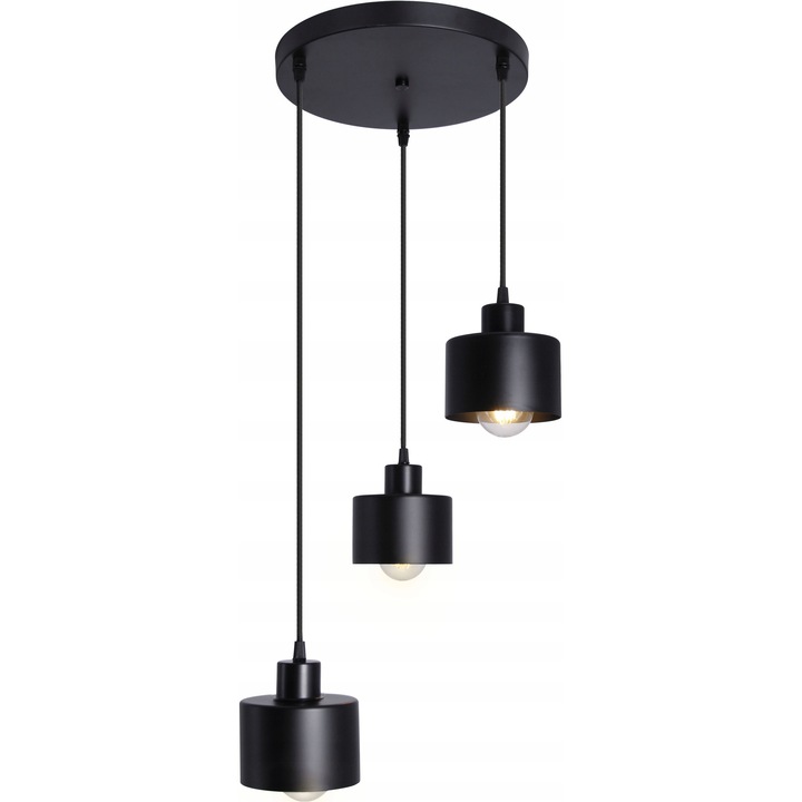 BERGE Fekete Függőlámpa 3xE27 Modern Dizájn, Állítható Kábelhossz 0-80cm