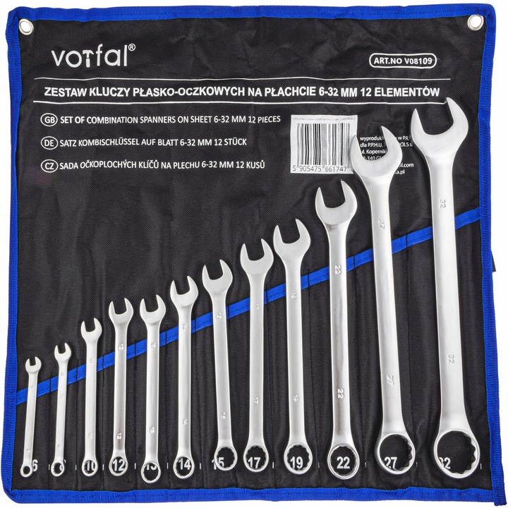 Set Chei Fixe și Inelare 12 Piese 6-32mm, Vorfal, Oțel crom-vanadiu, Husă durabilă