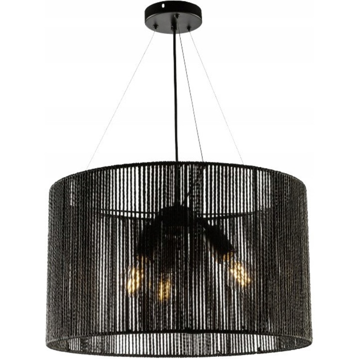 Lampa suspendată GTV FORESTO, negru, 3xE27, design geometric, materiale naturale
