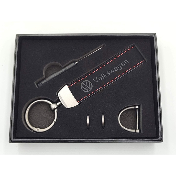 Breloc premium din piele, cu cutie pentru cadou, negru, dimensiuni optime