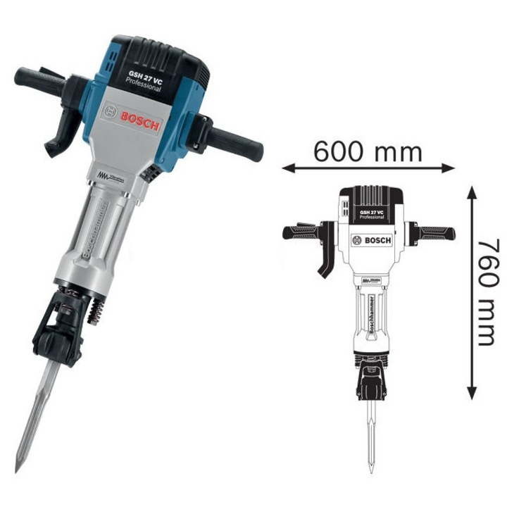 Перфоратор Bosch GSH27VC, 2000W, 62J, 600x760mm, 28mm